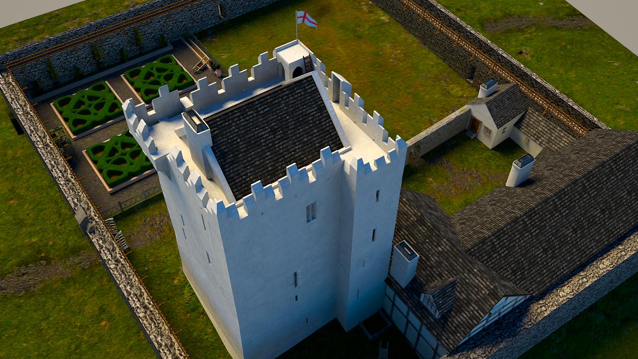 Tower house view from south-west and above